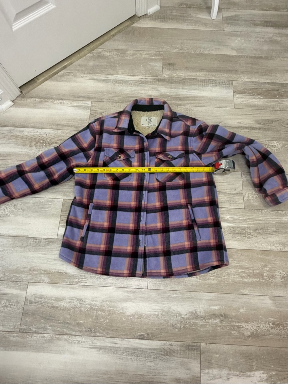 Sage Collective Purple Plaid Sherpa Lined Fleece Shacket Jacket - Women's L - Picture 7 of 8